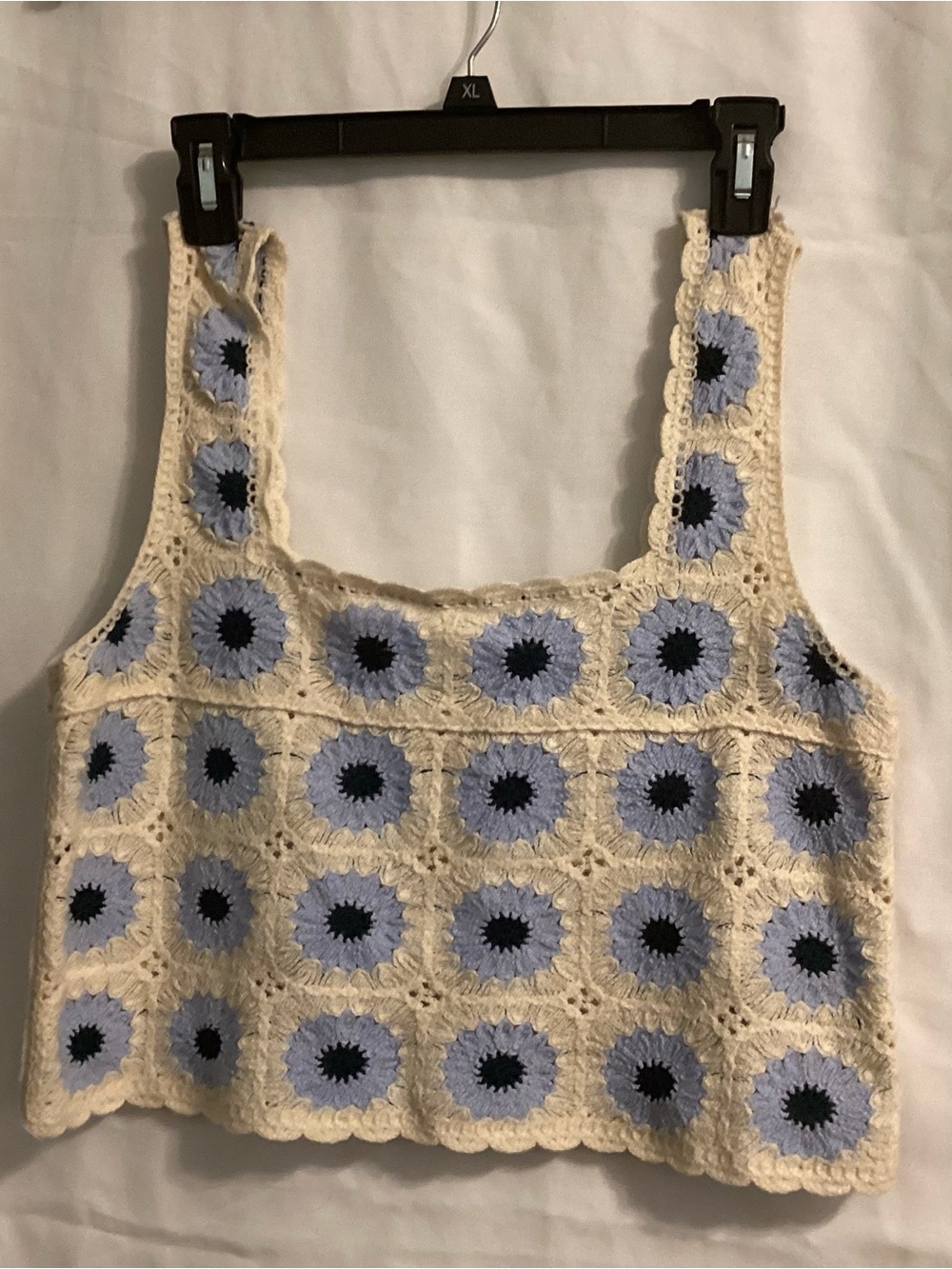 Blue&White Granny squares square neck cropped top, Boho,layer ,beach ,festival